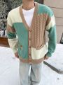 Manfinity Men's Cable Knitted Colorblock Button Front Cardigan