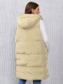 SHEIN Essnce Plus Size Side Pocket Zipper Hooded Vest Puffer Coat