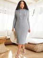 SHEIN CURVE+ Plus Size Long Sleeve Hooded Casual Dress