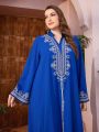 SHEIN Najma Women'S Plus Size Embroidered Flared Sleeve Arabic Style Dress