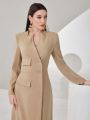 SHEIN Modely Button Front Detailing Long Sleeve Dress