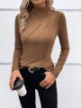 SHEIN LUNE Turtleneck Solid Color Tight-fitting Long Sleeve T-shirt