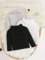 SHEIN Baby Girls' 3pcs Knitted Turtleneck Long Sleeve T-shirt Set