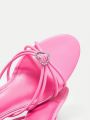 SHEIN BIZwear Women's Low Heel Round Toe Sandals With Heart Decor