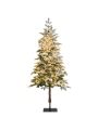 6ft Pre-Lit Artificial Hinged Pencil Christmas Tree Snow-Flocked w/ Metal Stand