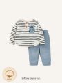Cozy Cub Baby Boy Striped Pocket Patched Tee & Pants