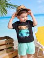 SHEIN Baby Boy's Casual Palm Tree Pattern Short Sleeve Top And Shorts Set For Summer Vacation