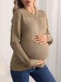 SHEIN Maternity Round Neck Solid Color Long Sleeve Sweater