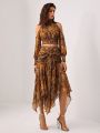 Fleur Di Lis by Marina Pereira Snakeskin Print Cold Shoulder Crop Top & Knot Front Asymmetrical Hem Skirt