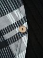 SHEIN LUNE Plus Size Plaid Patchwork Drawstring Draped Collar Button Detail Sweatshirt