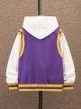 SHEIN Tween Boy Autumn And Winter Street Fashion Contrasting Color Sports Slogan Long-Sleeved Baseball Jacket