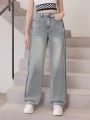 Teenage Girls' Casual Vintage Style Straight Leg Jeans With Washed Look