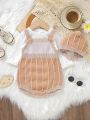 Baby Girl Contrast Color Suspender Knitted Jumpsuit