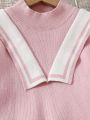 Tween Girls' Contrast Color Stand Collar Sweater Dress
