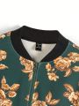 Whitebread Plus Size Floral Print Baseball Collar Jacket