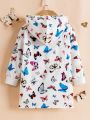 Little Girls' Fashionable Butterfly Printed Hooded Long Jacket For Spring Or Autumn
