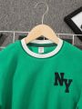 SHEIN Tween Boy Letter Embroidery Striped Trim Thermal Lined Pullover