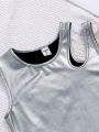 SHEIN Kids HYPEME Tween Girls' Sporty Street Style Stretch Pu Sleeveless Bodycon Dress