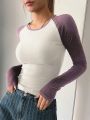 DAZY Women Fashion Color Block Long Sleeve T-Shirt