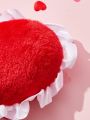 PETSIN Valentine's Day Red Plush Heart Shaped Toy With Lace Edge For Chewing