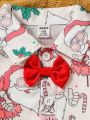 Baby Boy Christmas Print Bow Front Shirt & Suspender Pants