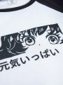 Teen Girls' Short Sleeve Color Block Accent Cartoon Print Oversized T-Shirt