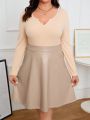 SHEIN Frenchy Women's Plus Size Colorblock Patchwork V-neckline Dress