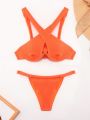 Women's Cross Design Textured Bikini Set