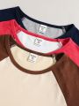 3pcs/Set Teen Girls' Color Block Raglan Sleeve Short Sleeve T-Shirts
