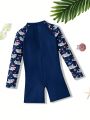 SHEIN Young Boy's Casual Round Neck Printed One-Piece Swimsuit