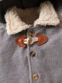 Thickened Baby Boys' Hooded Double-breasted Woolen Coat With Horn Buttons, Fall/winter