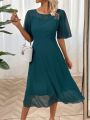 Women's Pure Color Backless Round Neck Casual Dress