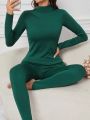 Women's High-Neck Long Sleeve Top And Warm Pants Set