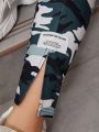 SHEIN Teenage Girls' Camouflage Texture T-Shirt And Slim Fit Jogger Pants Sporty Casual Set