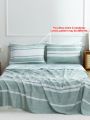4pcs Home Bedding Set, Including 1 Bedsheet, 1 Duvet Cover, And 2 Pillowcases, Four Seasons Available, White/Grey Striped Bedding Set, Full/Queen Size