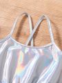 SHEIN Kids Y2Kool Young Girl Holographic Cami Dress