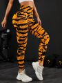 Yoga Sxy Tiger Skin Print Wideband Waist Sports Leggings