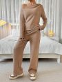 SHEIN Essnce Off-shoulder Solid Color Top And Pants Set