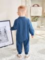 Baby Boy Bear Embroidery Dual Pocket Button Front Shirt Jumpsuit