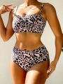 SHEIN Swim Vcay Women's Leopard Print Swimwear Set