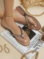 Women'S Rhinestone Embellished Flat Sandals With Toe Ring