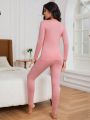 Ladies' Pink Lace V-neck Thermal Underwear Set