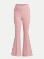 SHEIN Teen Girls' Knitted Solid Color V-Waist Elegant Flared Pants