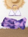 3pcs/Set Tie-Dyed Printed Halter Swimsuit Set For Teenage Girls
