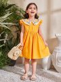 SHEIN Kids SUNSHNE Young Girls' Floral Embroidery Doll Collar Loose Casual Dress