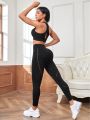 SHEIN Yoga Basic Ladies' Solid Color Hollow Out Detail Yoga Workout Set