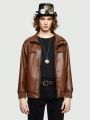 ROMWE Street Life Men's Flip Pocket Zipper Up Pu Leather Jacket