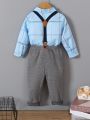 Baby Boy Plaid Print Bow Front Shirt & Pinafore Pants