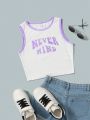 SHEIN Teen Girls' Knitted Color Block Letter Print Casual Tank Top