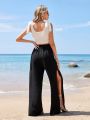 SHEIN VCAY Solid Color Vest And Wide Leg Pants Vacation Women's Two Piece Set
